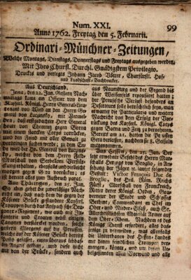 Ordinari-Münchner-Zeitungen (Süddeutsche Presse) Freitag 5. Februar 1762