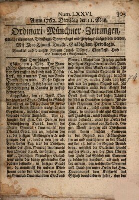 Ordinari-Münchner-Zeitungen (Süddeutsche Presse) Dienstag 11. Mai 1762