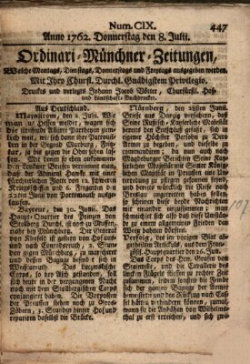 Ordinari-Münchner-Zeitungen (Süddeutsche Presse) Donnerstag 8. Juli 1762