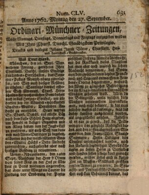 Ordinari-Münchner-Zeitungen (Süddeutsche Presse) Montag 27. September 1762