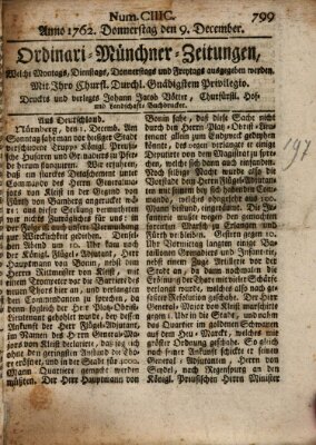 Ordinari-Münchner-Zeitungen (Süddeutsche Presse) Donnerstag 9. Dezember 1762