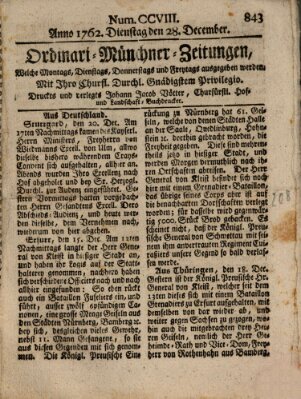 Ordinari-Münchner-Zeitungen (Süddeutsche Presse) Dienstag 28. Dezember 1762