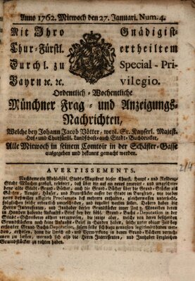 Ordinari-Münchner-Zeitungen (Süddeutsche Presse) Mittwoch 27. Januar 1762