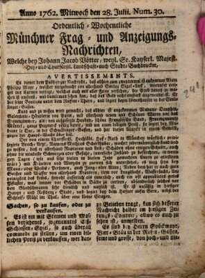 Ordinari-Münchner-Zeitungen (Süddeutsche Presse) Mittwoch 28. Juli 1762