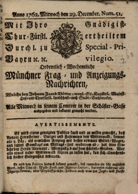 Ordinari-Münchner-Zeitungen (Süddeutsche Presse) Mittwoch 29. Dezember 1762