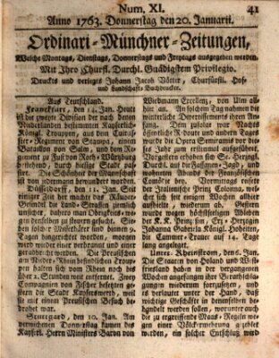 Ordinari-Münchner-Zeitungen (Süddeutsche Presse) Donnerstag 20. Januar 1763