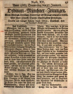 Ordinari-Münchner-Zeitungen (Süddeutsche Presse) Donnerstag 27. Januar 1763