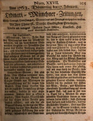 Ordinari-Münchner-Zeitungen (Süddeutsche Presse) Donnerstag 17. Februar 1763