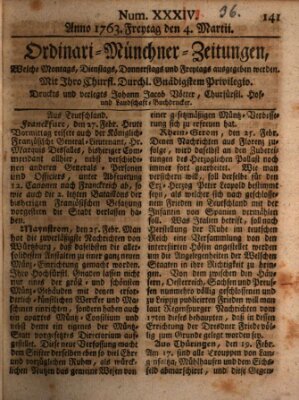 Ordinari-Münchner-Zeitungen (Süddeutsche Presse) Freitag 4. März 1763