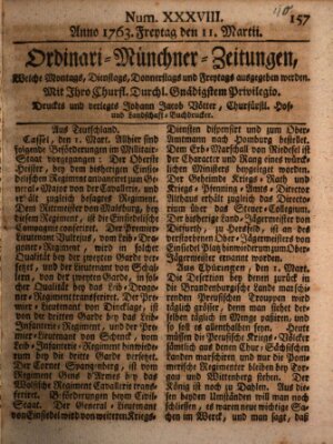 Ordinari-Münchner-Zeitungen (Süddeutsche Presse) Freitag 11. März 1763