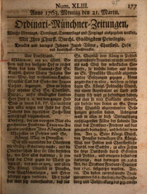 Ordinari-Münchner-Zeitungen (Süddeutsche Presse) Montag 21. März 1763