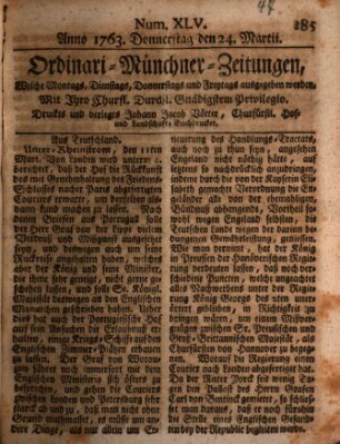 Ordinari-Münchner-Zeitungen (Süddeutsche Presse) Donnerstag 24. März 1763