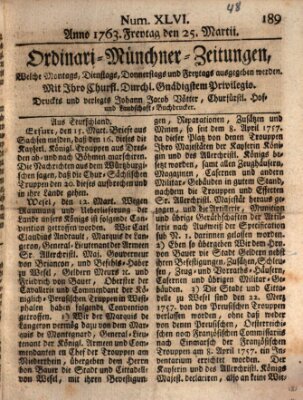 Ordinari-Münchner-Zeitungen (Süddeutsche Presse) Freitag 25. März 1763