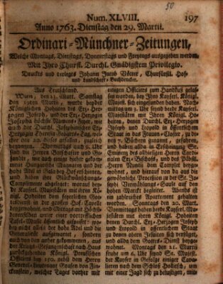 Ordinari-Münchner-Zeitungen (Süddeutsche Presse) Dienstag 29. März 1763