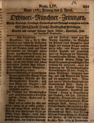 Ordinari-Münchner-Zeitungen (Süddeutsche Presse) Freitag 8. April 1763