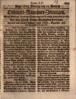 Ordinari-Münchner-Zeitungen (Süddeutsche Presse) Montag 11. April 1763