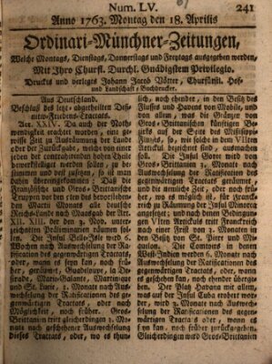 Ordinari-Münchner-Zeitungen (Süddeutsche Presse) Montag 18. April 1763