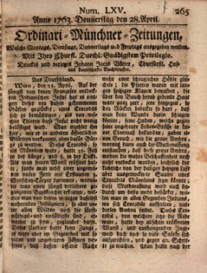 Ordinari-Münchner-Zeitungen (Süddeutsche Presse) Donnerstag 28. April 1763