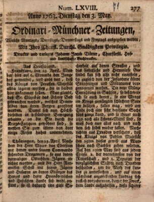 Ordinari-Münchner-Zeitungen (Süddeutsche Presse) Dienstag 3. Mai 1763