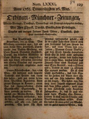 Ordinari-Münchner-Zeitungen (Süddeutsche Presse) Thursday 26. May 1763