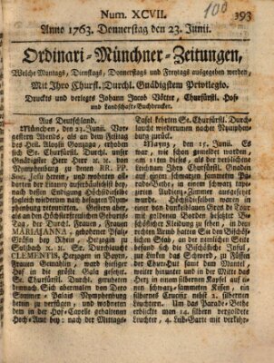 Ordinari-Münchner-Zeitungen (Süddeutsche Presse) Donnerstag 23. Juni 1763