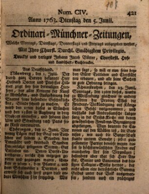 Ordinari-Münchner-Zeitungen (Süddeutsche Presse) Dienstag 5. Juli 1763