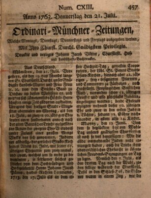 Ordinari-Münchner-Zeitungen (Süddeutsche Presse) Donnerstag 21. Juli 1763