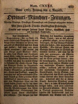 Ordinari-Münchner-Zeitungen (Süddeutsche Presse) Freitag 5. August 1763