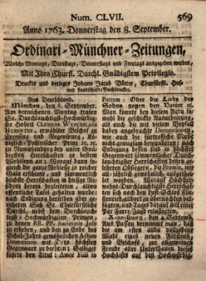 Ordinari-Münchner-Zeitungen (Süddeutsche Presse) Donnerstag 8. September 1763