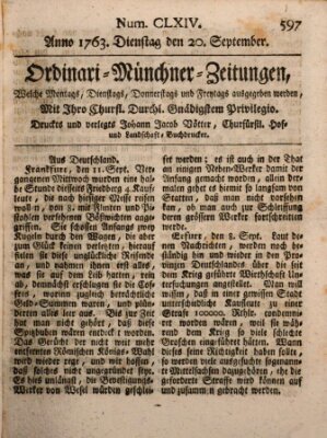 Ordinari-Münchner-Zeitungen (Süddeutsche Presse) Dienstag 20. September 1763