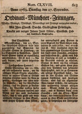 Ordinari-Münchner-Zeitungen (Süddeutsche Presse) Dienstag 27. September 1763