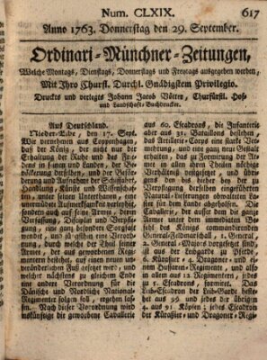 Ordinari-Münchner-Zeitungen (Süddeutsche Presse) Donnerstag 29. September 1763