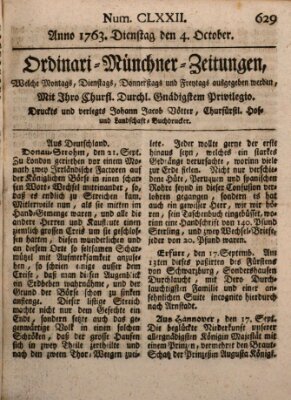 Ordinari-Münchner-Zeitungen (Süddeutsche Presse) Dienstag 4. Oktober 1763