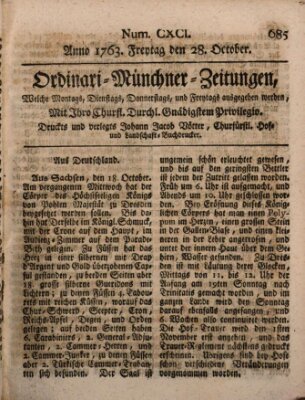 Ordinari-Münchner-Zeitungen (Süddeutsche Presse) Freitag 28. Oktober 1763