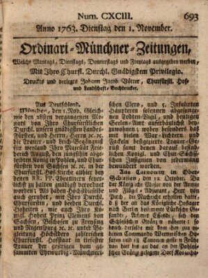 Ordinari-Münchner-Zeitungen (Süddeutsche Presse) Dienstag 1. November 1763