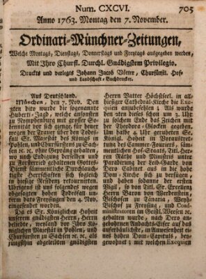 Ordinari-Münchner-Zeitungen (Süddeutsche Presse) Montag 7. November 1763