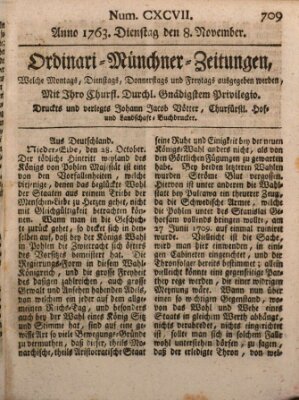 Ordinari-Münchner-Zeitungen (Süddeutsche Presse) Dienstag 8. November 1763