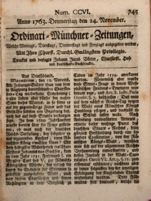 Ordinari-Münchner-Zeitungen (Süddeutsche Presse) Donnerstag 24. November 1763