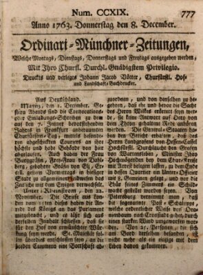 Ordinari-Münchner-Zeitungen (Süddeutsche Presse) Donnerstag 8. Dezember 1763