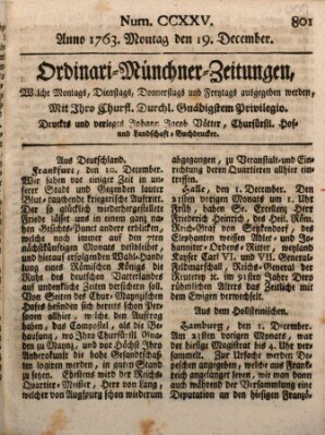 Ordinari-Münchner-Zeitungen (Süddeutsche Presse) Montag 19. Dezember 1763