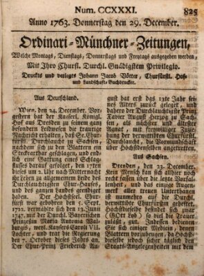 Ordinari-Münchner-Zeitungen (Süddeutsche Presse) Donnerstag 29. Dezember 1763