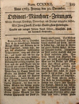 Ordinari-Münchner-Zeitungen (Süddeutsche Presse) Freitag 30. Dezember 1763