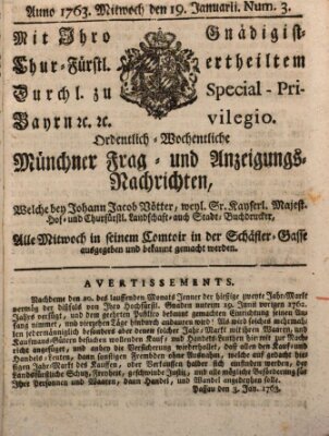 Ordinari-Münchner-Zeitungen (Süddeutsche Presse) Mittwoch 19. Januar 1763