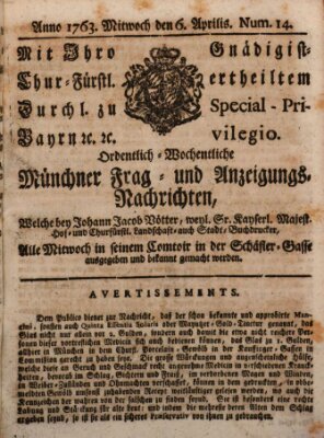 Ordinari-Münchner-Zeitungen (Süddeutsche Presse) Mittwoch 6. April 1763