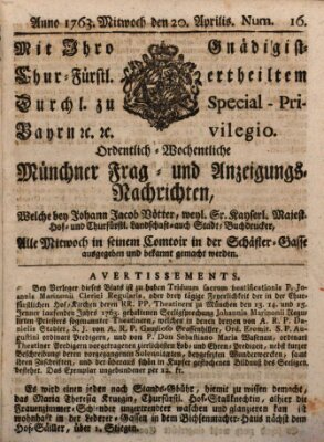 Ordinari-Münchner-Zeitungen (Süddeutsche Presse) Mittwoch 20. April 1763