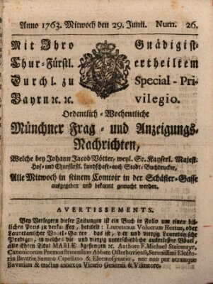 Ordinari-Münchner-Zeitungen (Süddeutsche Presse) Mittwoch 29. Juni 1763