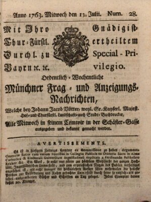 Ordinari-Münchner-Zeitungen (Süddeutsche Presse) Mittwoch 13. Juli 1763