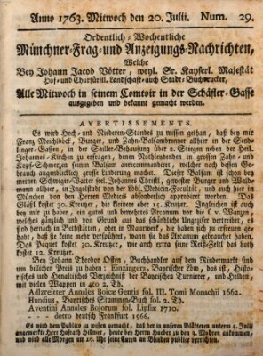 Ordinari-Münchner-Zeitungen (Süddeutsche Presse) Mittwoch 20. Juli 1763