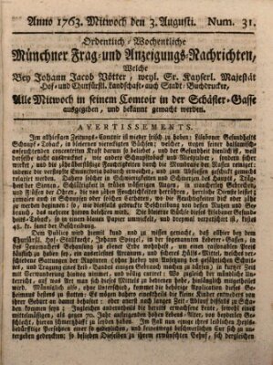 Ordinari-Münchner-Zeitungen (Süddeutsche Presse) Mittwoch 3. August 1763