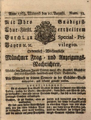 Ordinari-Münchner-Zeitungen (Süddeutsche Presse) Mittwoch 10. August 1763